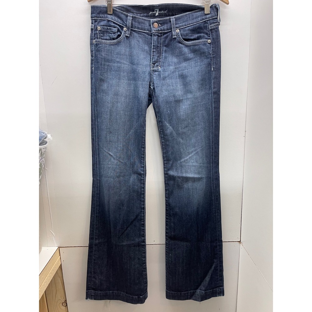 7 For All Mankind Dojo Flare Jeans Dark Wash Embroidered Pocket Size 30